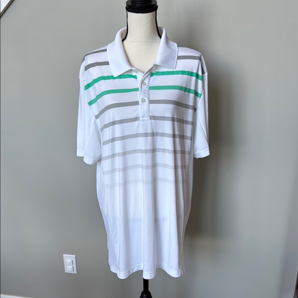 PGA Tour White and Gray Polo with Green Accents